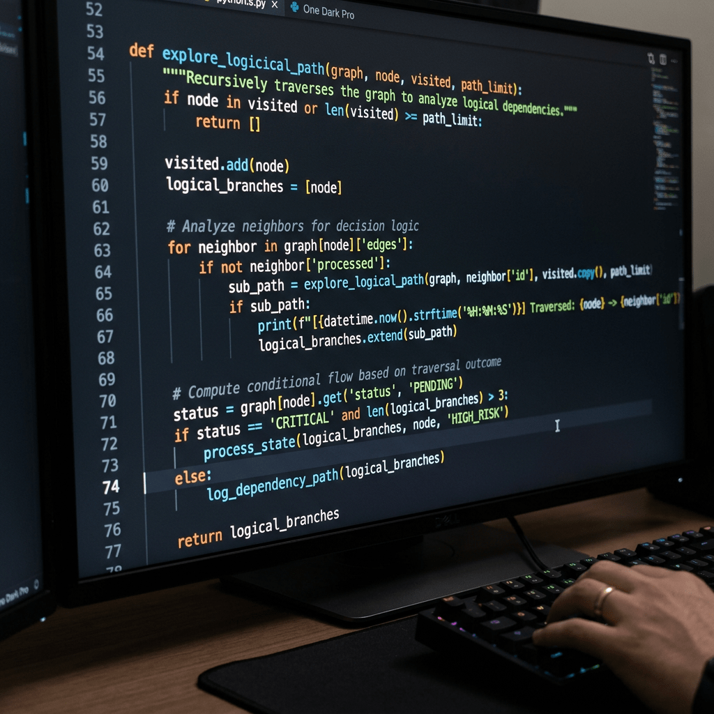 Python code implementing graph traversal for logical path analysis and dependency logging