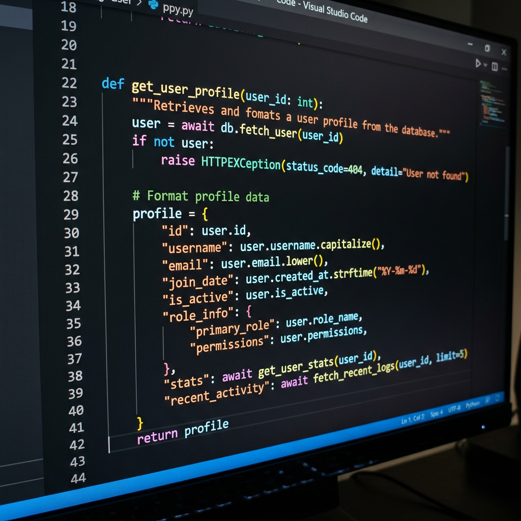 Python code defining a function to retrieve and format user profile information from a database