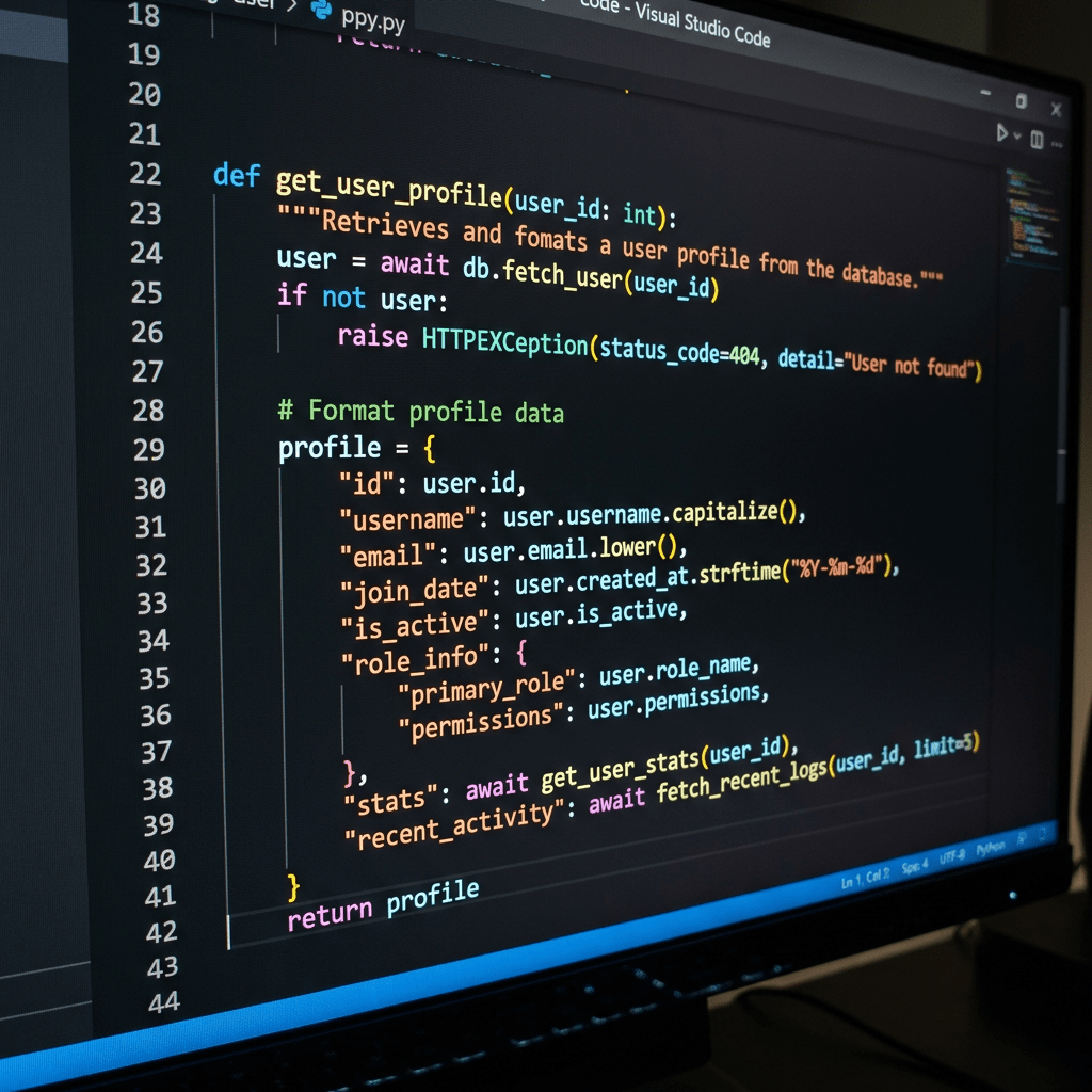 Python code defining a function to retrieve and format user profile information from a database